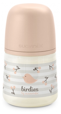 Suavinex Biberón Birdies Tetina Simétrica Flujo Lento 150 ml 0 Meses y Más - Color: Rosa