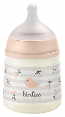 Suavinex Biberón Birdies Tetina Simétrica Flujo Lento 150 ml 0 Meses y Más - Color: Rosa