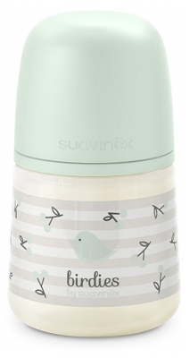 Suavinex Biberón Birdies Tetina Simétrica Flujo Lento 150 ml 0 Meses y Más - Color: Verde