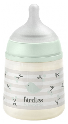 Suavinex Birdies Babyflasche Symmetrischer Sauger Langsamer Nahrungsfluss 150 ml 0 Monate und Mehr - Farbe: Grün