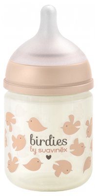 Suavinex Birdies Glazen Fles met Symmetrische Speen Extra Trage Doorstroom 120 ml 0 Maanden en +
