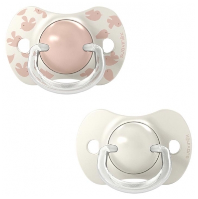 Suavinex Birdies 2 Pacifiers With Symmetrical Teats SX Pro 6 to 18 Months - Colour: Pink