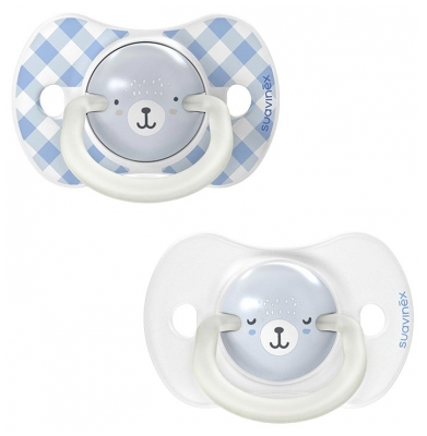 Suavinex Night & Day 2 Fopspenen met Symmetrische SX Pro Speentjes 0 tot 6 Maanden - Kleur: Blauw