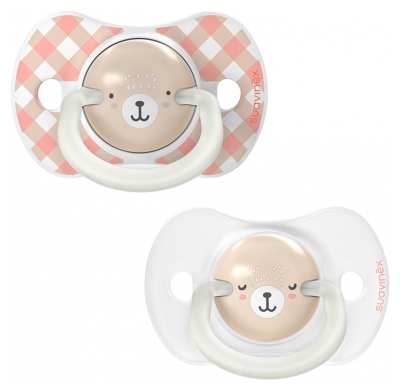 Suavinex Night & Day 2 Fopspenen met Symmetrische SX Pro Speentjes 0 tot 6 Maanden - Kleur: Roos