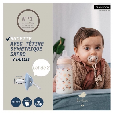 Suavinex Birdies 2 Sucettes avec Tétines Symétriques SX Pro 18 Mois et +