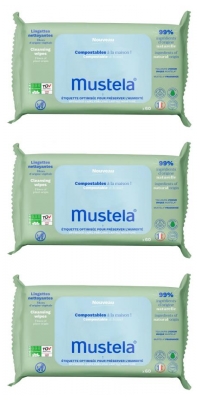 Mustela Lingettes Nettoyantes Compostables Avec Parfum Lot de 3 x 60 Lingettes