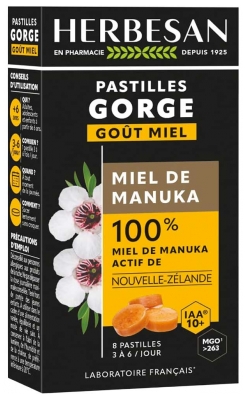 Herbesan Manuka hunaja kurkkupastillit 100% IAA 10+ hunajaa 8 pastillia