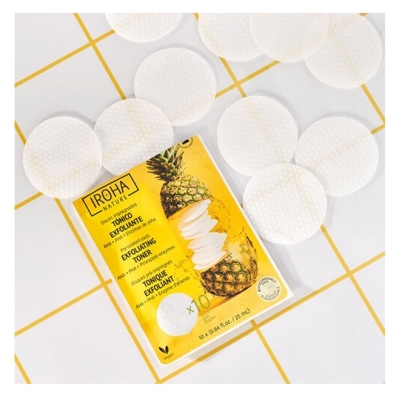 Iroha Nature Tonique Exfoliant Enzymes d'Ananas 10 Disques Pré-Imprégnés