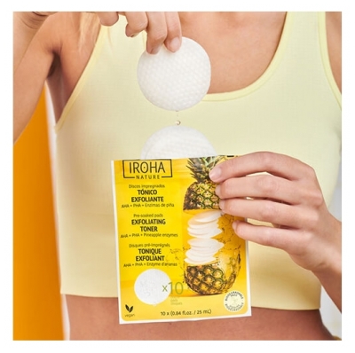 Iroha Nature Tonique Exfoliant Enzymes d'Ananas 10 Disques Pré-Imprégnés