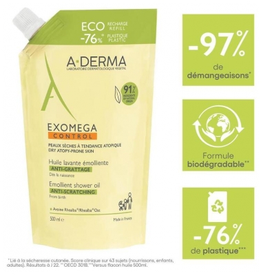 A-DERMA Exomega Control Huile Lavante Émolliente Anti-Grattage Recharge 500 ml