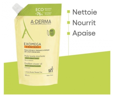 A-DERMA Exomega Control Huile Lavante Émolliente Anti-Grattage Recharge 500 ml