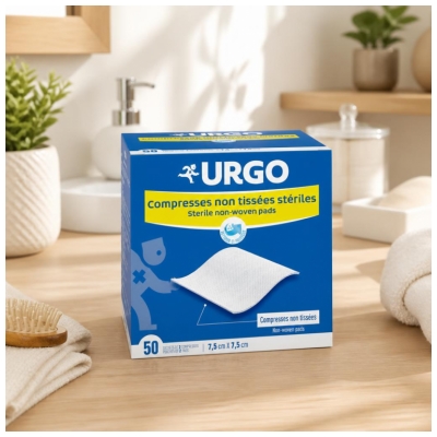 Urgo Steriilit Kompressit 7,5 x 7,5 cm 50 Pussia, joissa 2 Kuitukompressia