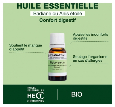 Pranarôm Huile Essentielle Badiane ou Anis Étoilé (Illicum Verum) Bio 10 ml