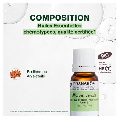 Pranarôm Huile Essentielle Badiane ou Anis Étoilé (Illicum Verum) Bio 10 ml