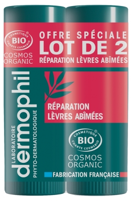 Dermophil Indien Reparación Labial Dañada Bio Stick Lote de 2 x 4 g
