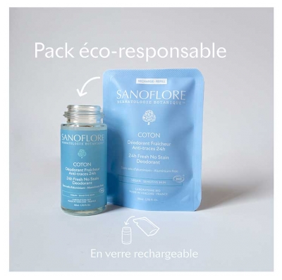 Sanoflore Déodorant Fraîcheur 24H Coton Recharge Bio 50 ml