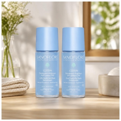 Sanoflore Déodorant Fraîcheur 24H Coton Roll-On Bio Set van 2 x 50 ml