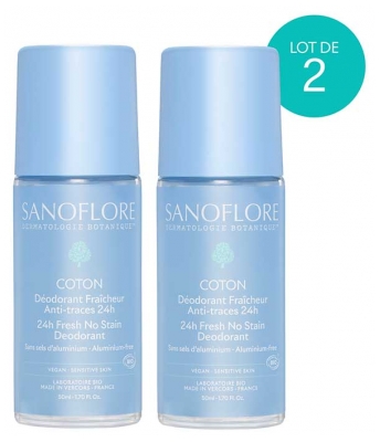 Sanoflore Dezodorant Svežina 24H Bombaž Roll-On Bio 2 x 50 ml