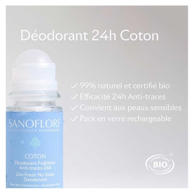 Sanoflore Déodorant Fraîcheur 24H Coton Roll-On Bio 50 ml