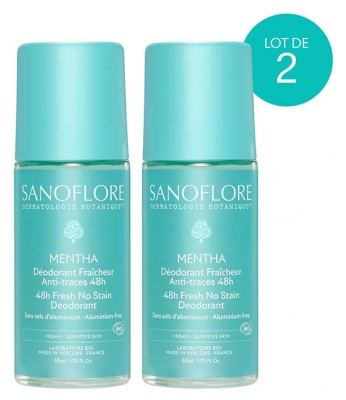 Sanoflore Deodorant Frisheid 48H Mentha Roll-On Bio Set van 2 x 50 ml
