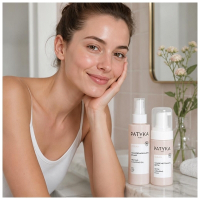 PATYKA Clean Ekologiškas Šviesinantis Makiažo Valymo Aliejus 150 ml + Ekologiška Detoksikuojanti Valomoji Putė 150 ml Specialus Pasiūlymas