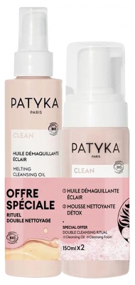 PATYKA Clean Odličovací rozjasňující bio olej 150 ml + Detoxikační bio čisticí pěna 150 ml Speciální nabídka