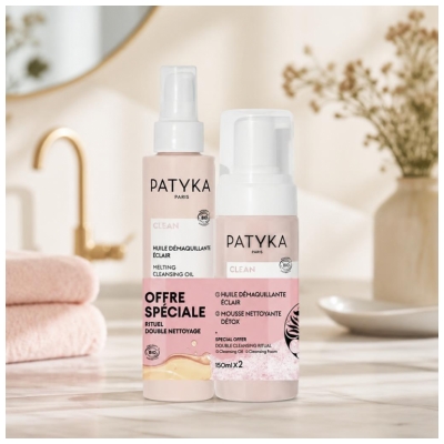 PATYKA Clean Puhdistusöljy Kirkastava Luomu 150 ml + Detox Puhdistusvaahto Luomu 150 ml Erikoistarjous