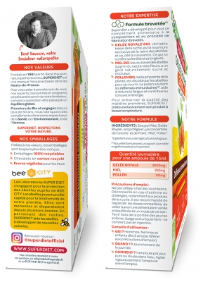 Superdiet Royal Jelly 3000 mg Honingstuifmeel Biologisch 20 Flacons