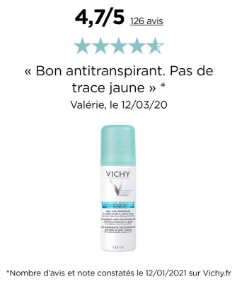 Vichy Déodorant Anti-Transpirant Anti-Traces Aérosol 48H Lot de 2 x 125 ml