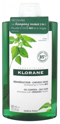 Klorane Bio Nātru Seboregulējošais Šampūns Taukainiem Matiem 400 ml + 2in1 Maska Šampūns Pūderis Bio Nātre un Absorbējošais Māls 1 Maisiņš Dāvanā