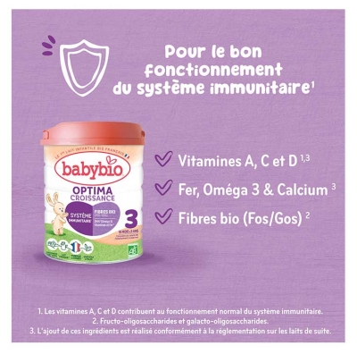 Babybio Optima Croissance 3 au Lait de Fermes Françaises de 10 Mois à 3 Ans Bio 800 g