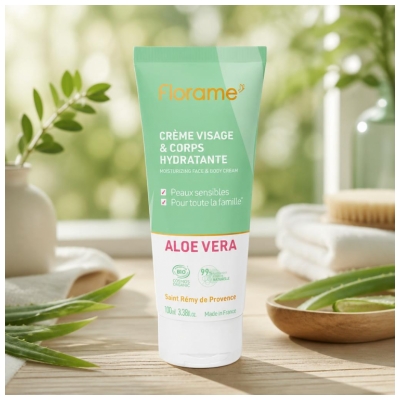Florame Drėkinamasis Veido ir Kūno Kremas su Alavijų Aliejumi Bio 100 ml