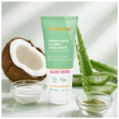 Florame Drėkinamasis Veido ir Kūno Kremas su Alavijų Aliejumi Bio 100 ml