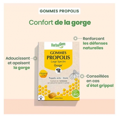 HerbalGem Gommes Gorge Duo Propolis Verte Brune Bio 24 Gommes
