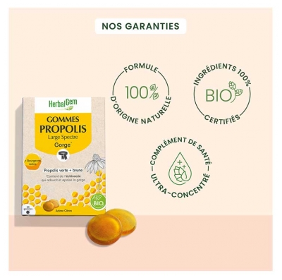 HerbalGem Gommes Gorge Duo Propolis Verte Brune Bio 24 Gommes