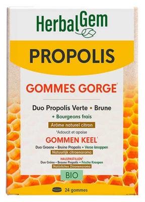 HerbalGem Bonbóny na hrdlo Duo Zelený Hnědý Propolis Bio 24 Bonbónů