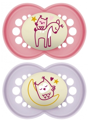 MAM 2 Sucettes Original Nuit 6 Mois et + - Modèle : Biche et Chouette