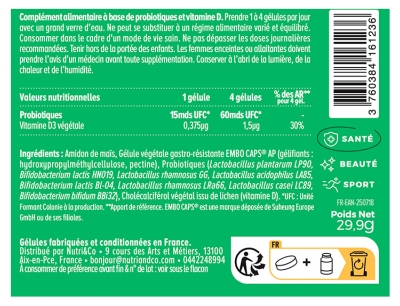 Nutri&Co Probiotiques 60 Gélules
