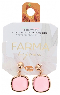 Pharma Bijoux Orecchini Quadrati Ipoallergenici in Quarzo Rosa 25 mm