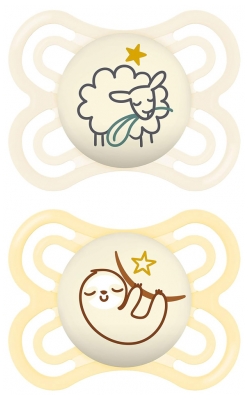 MAM 2 Sucettes Perfect Nuit 2-6 Mois - Modèle : Mouton et Paresseux
