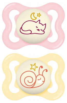 MAM 2 Soothers Supreme Night 2-6 Months - Model: Cat and Snail