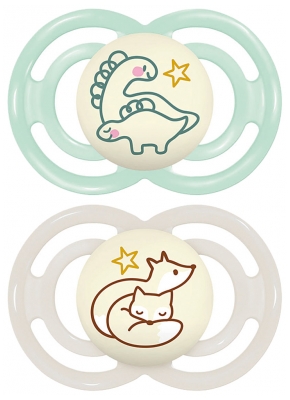 MAM 2 Sucettes Perfect Nuit 6 Mois et + - Modèle : Dinosaures et Renards