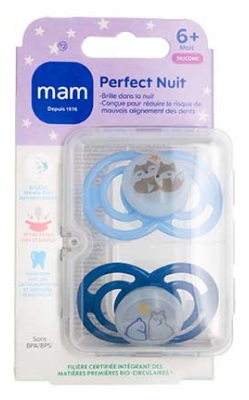 MAM 2 Naktiniai čiulptukai Perfect 6 mėn. ir vyresniems - Modelis: Lap?s ir lokiai