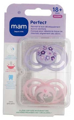 MAM 2 Sucettes Perfect Animaux 18 Mois et + - Modèle : Fleurs et Chats