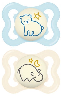 MAM 2 Soothers Supreme Night 2-6 Months - Model: Bear and Hippopotamus