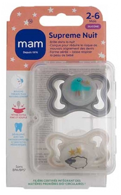 MAM 2 Soothers Supreme Night 2-6 Months - Model: Bird and Sheep