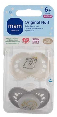 MAM 2 Sucettes Original Nuit 6 Mois et + - Modèle : Lapin et Soleil
