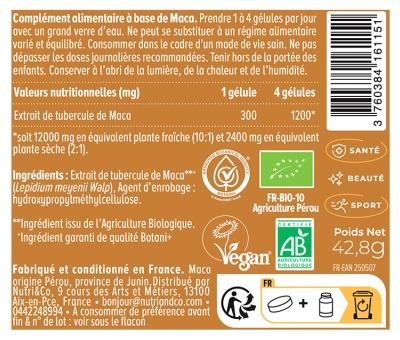 Nutri&Co Maca Noire Bio 120 Gélules