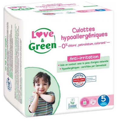 Love & Green Braguitas Hipoalergénicas 29 Braguitas Talla 5 (12-18 kg)
