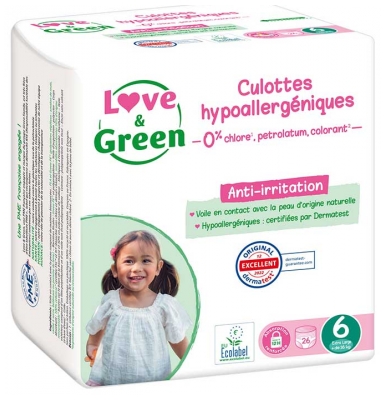 Love & Green Fraldas Hipoalergénicas 26 Fraldas-Calça Tamanho 6 (+16 kg)